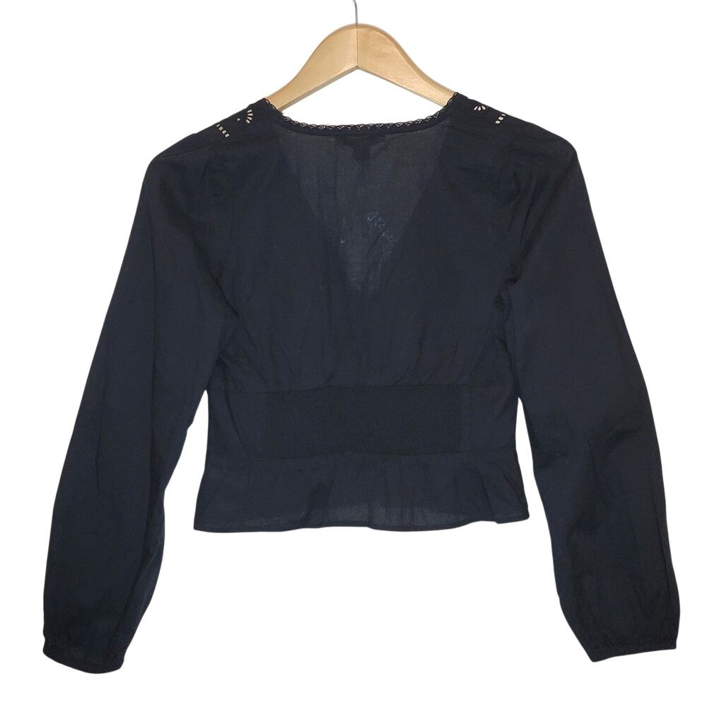 American Eagle NWT Eyelet Embroidered Cotton Peplum Blouse Black XS V Neck - Picture 6 of 11